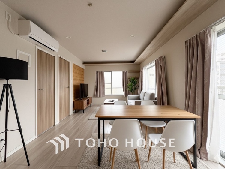 内装 【LIVING】◆煌びやか◆愛おしい家族との団欒の時間をより一層幸せなものに感じさせる煌びやかなLDK。輝かしい毎日が待っています。※この画像の家具の配置には、CGによる加工を施しております。