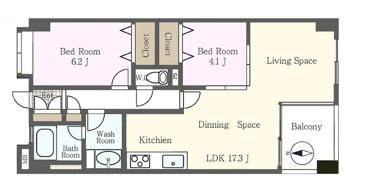 その他 2LDK、専有面積61.56m2、バルコニー面積5.72m2