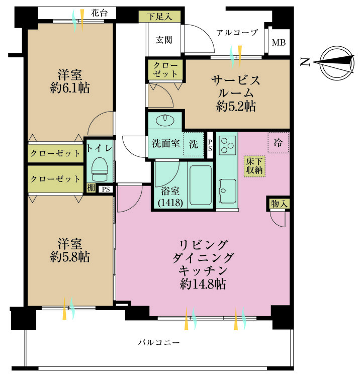 その他 2LDK+S（納戸）、専有面積69.72m2、バルコニー面積12.75m2