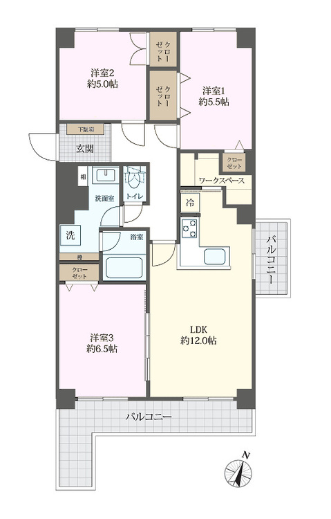 その他 3LDK、専有面積78m2、バルコニー面積12.8m2