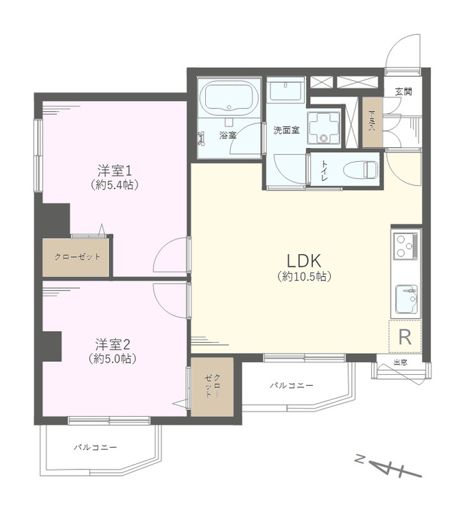その他 2LDK、専有面積48.42m2、バルコニー面積4.53m2