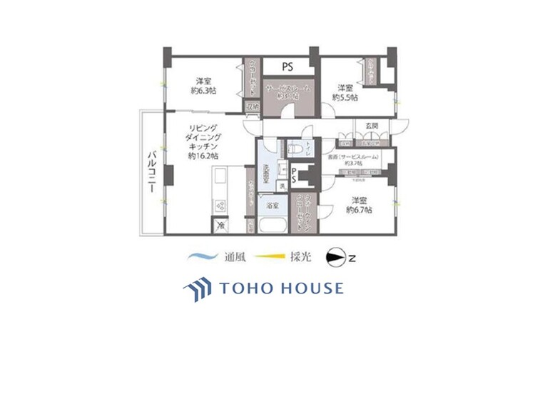 間取り ◆居心地のいい暮らし◆には欠かせない眩い採光。ゆったりとした幅の窓からこの空間に降り注ぐ採光が絶えない。明るいリビングこそ居心地のいい暮らしが待っているのだと思う。