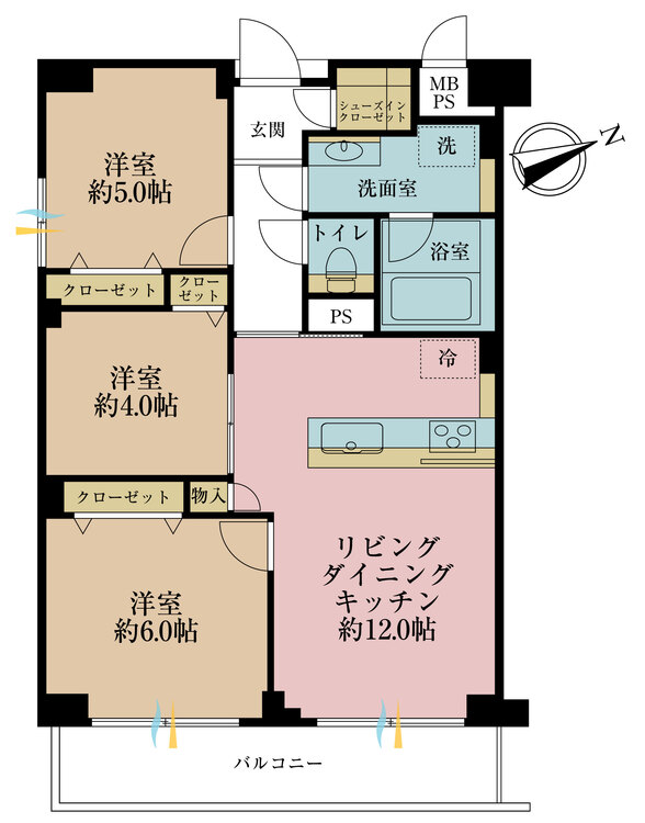 その他 3LDK、専有面積59.7?、バルコニー面積6.72? 
