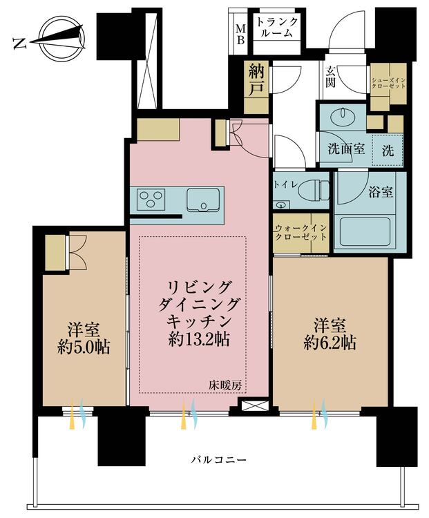 その他 2LDK、専有面積57.82m2、バルコニー面積16.63m2