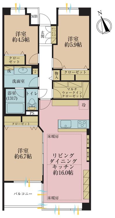 その他 3LDK、専有面積79.11?、バルコニー面積5.13? 