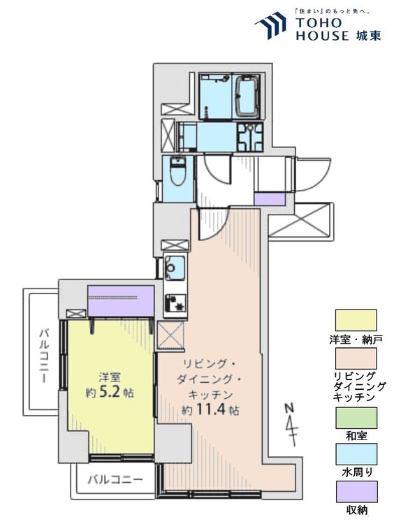 間取り １ＬＤＫ、専有面積４１．８０平米、バルコニー面積４．３２平米