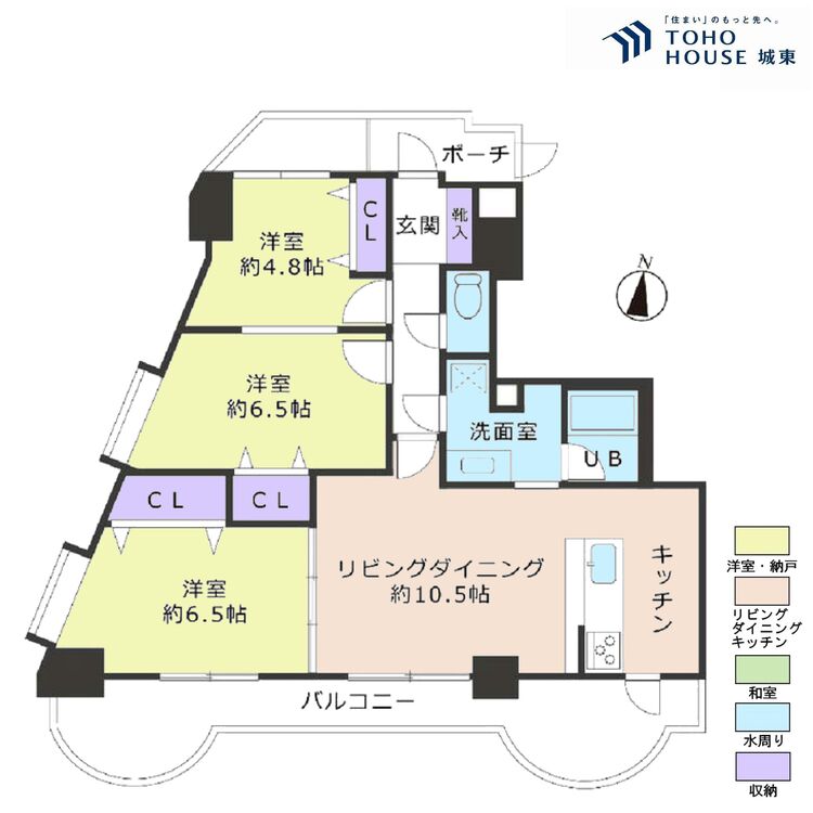 間取り ３ＬＤＫ、専有面積７３．１２平米、バルコニー面積１８．２１平米