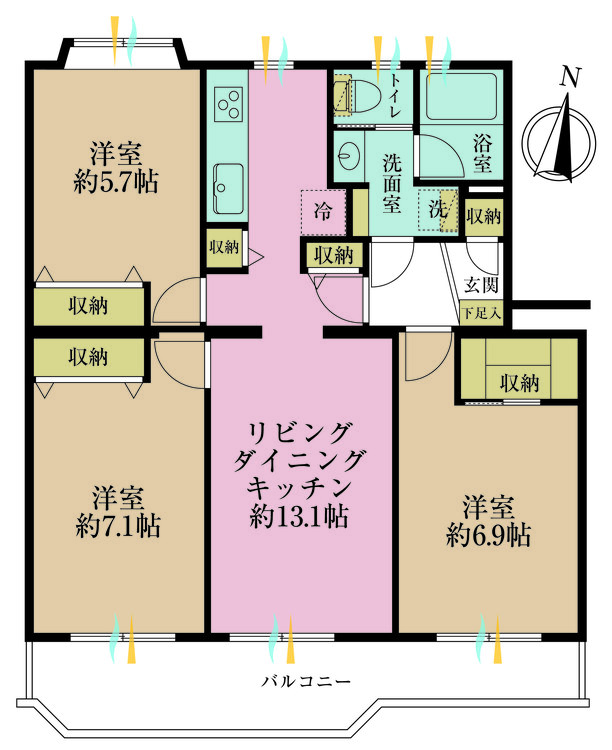 その他 3LDK、専有面積68.3m2、バルコニー面積9.03m2