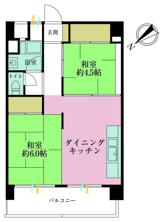 その他 2DK、専有面積45.88m2、バルコニー面積8.1m2
