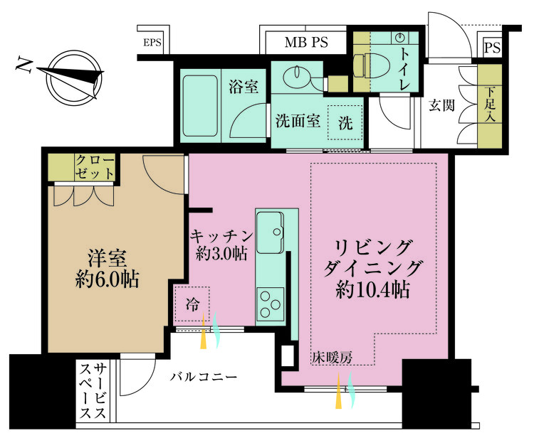 その他 1LDK、専有面積44.3m2、バルコニー面積9.08m2