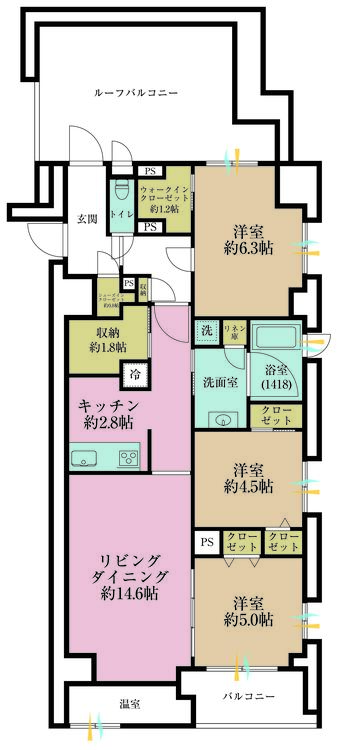 その他 3LDK、専有面積77.08m2、バルコニー面積3.02m2