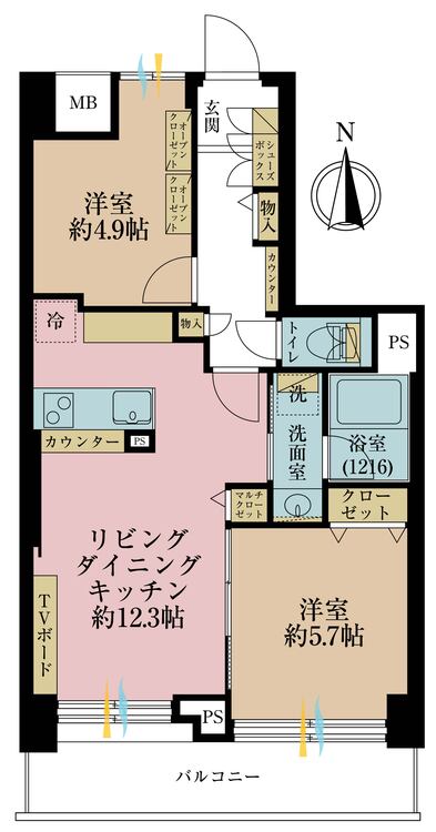 その他 2LDK、専有面積52.36m2、バルコニー面積7.71m2