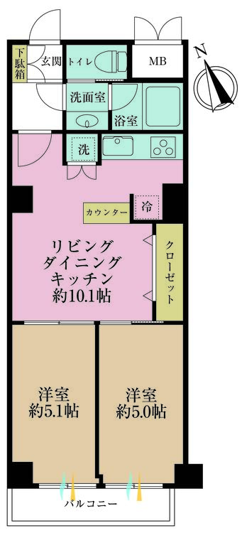 その他 2LDK、専有面積44.1m2、バルコニー面積2.7m2