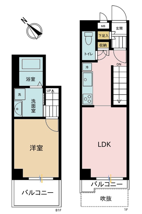 その他 1LDK、専有面積44.29m2、バルコニー面積1.61m2