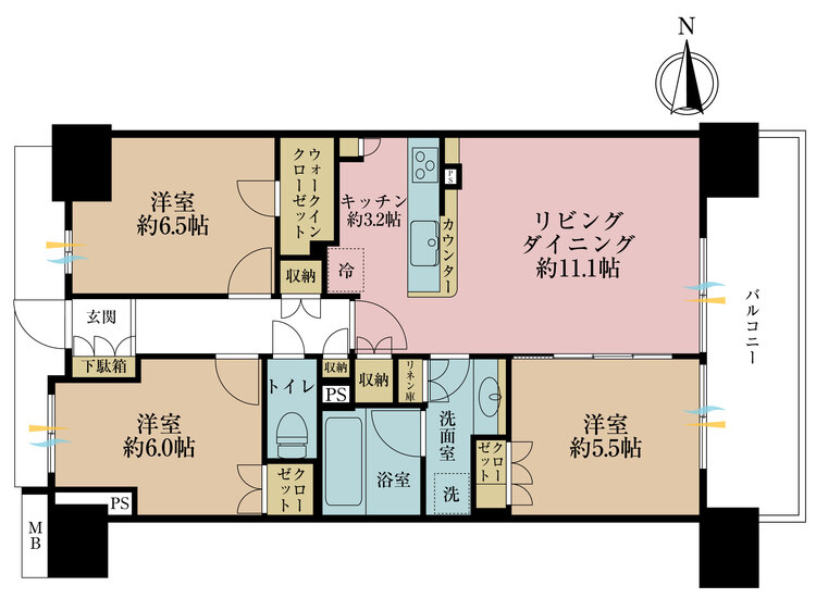 その他 3LDK、専有面積73.11?、バルコニー面積10.87? 