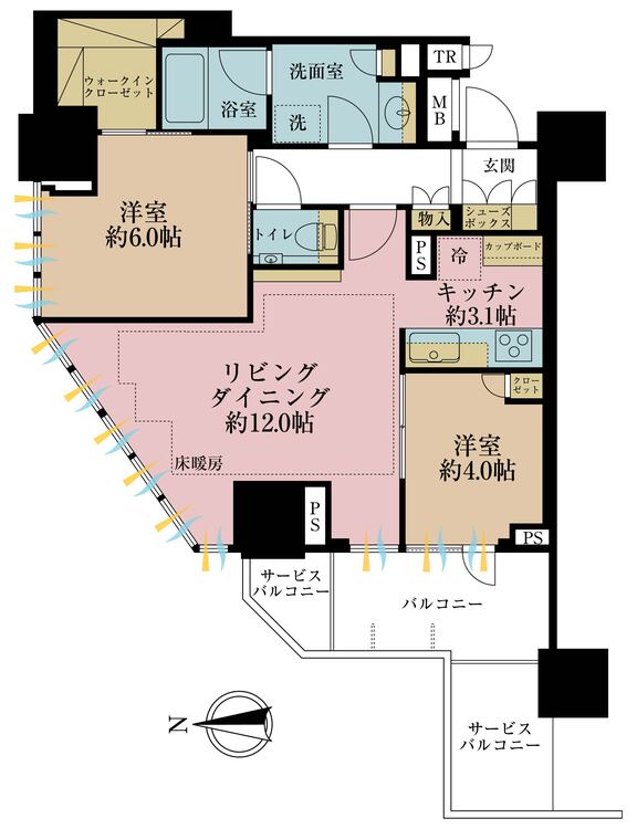 その他 2LDK、専有面積64.14?、バルコニー面積13.06? 