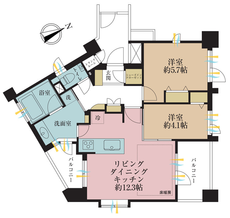その他 2LDK、専有面積56.56m2、バルコニー面積9.71m2