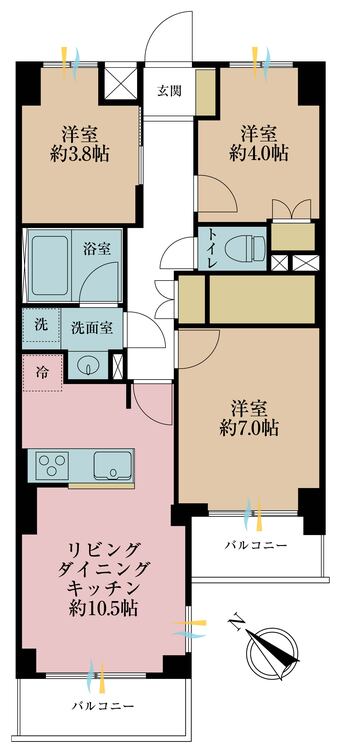 その他 3LDK、専有面積55.51m2、バルコニー面積6.34m2