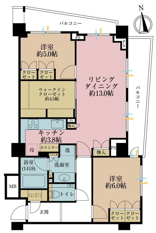 その他 2LDK+S（納戸）、専有面積74.16m2、バルコニー面積14.76m2
