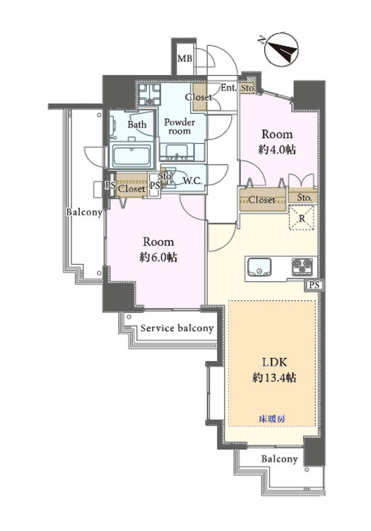 その他 2LDK、専有面積55.99m2、バルコニー面積9.44m2