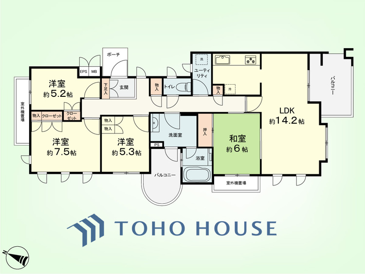 間取り 4LDK+ユーティリティ　専有面積99.88平米、バルコニー面積5.91平米