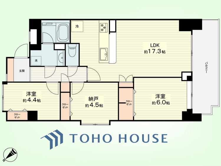 間取り 2SLDK　専有面積68.42平米、バルコニー面積13.18平米