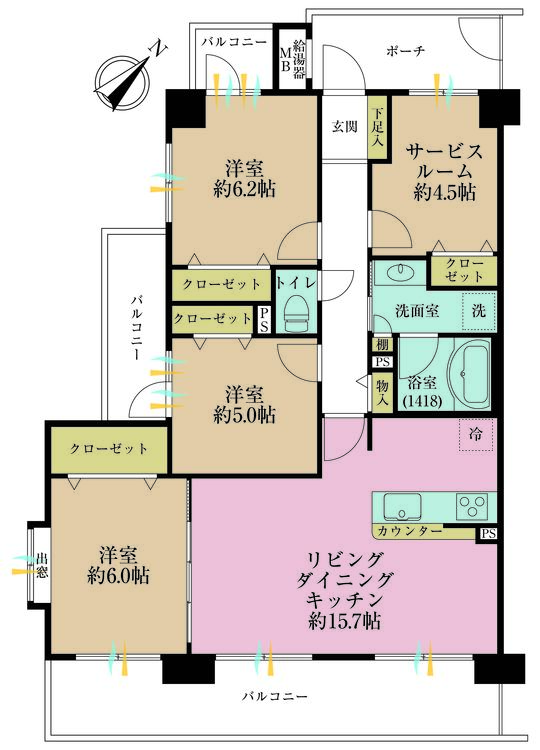 その他 3LDK+S（納戸）、専有面積82.73m2、バルコニー面積20.62m2