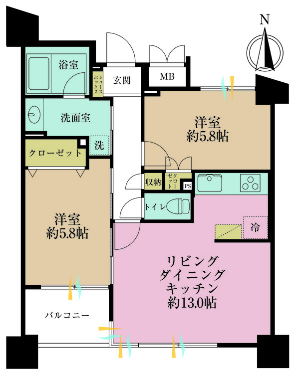 その他 2LDK、専有面積56.94m2、バルコニー面積4.81m2