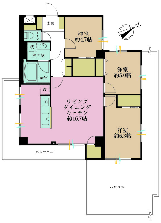 その他 3LDK、専有面積72.95m2、バルコニー面積53.66m2