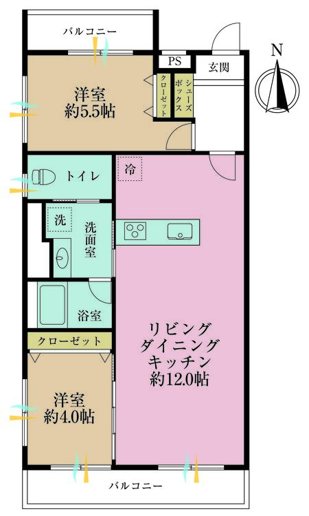 その他 2LDK、専有面積54.89m2、バルコニー面積9.9m2