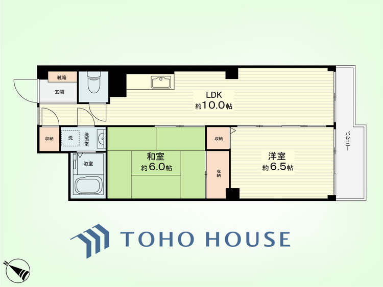 間取り 2LDK　専有面積52.84平米、バルコニー面積3.00平米