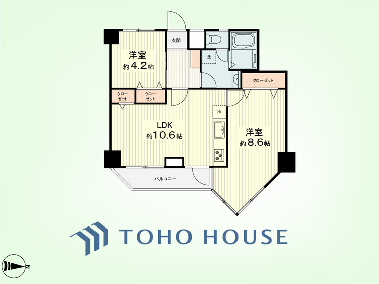 間取り 2LDK　専有面積53.14平米、バルコニー面積4.20平米