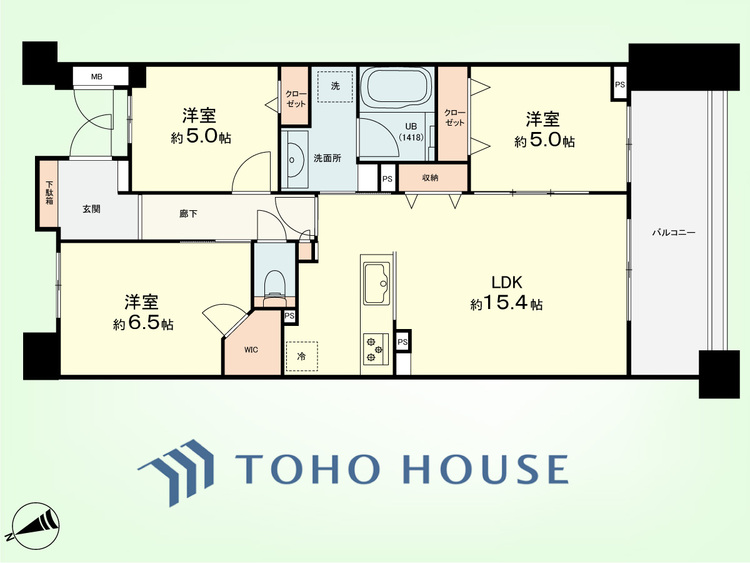 間取り 3LDK　専有面積72.92平米、バルコニー面積12.80平米