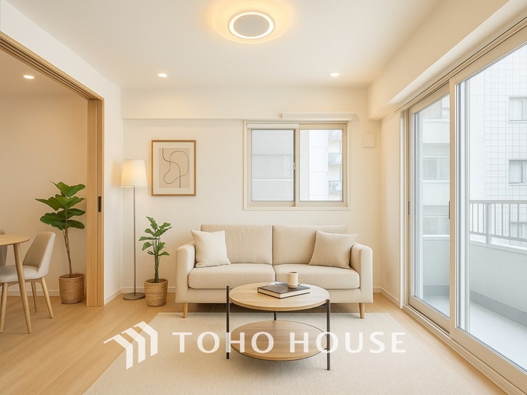 内装 ＊配置してある家具や小物【living】居心地のいい暮らしには欠かせない眩い採光。ゆったりとした幅の窓からこの空間に降り注ぐ採光が絶えない。明るいリビングこそ居心地のいい暮らしが待っているのだと思う。