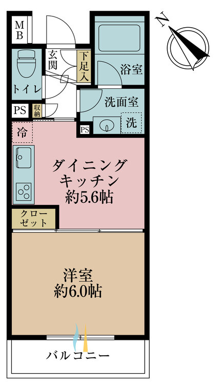 間取り 1DK、専有面積28.79?、バルコニー面積3.96? 