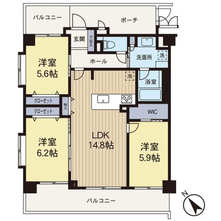 間取り 【間取り図】南西向きで陽当たりの良い3LDKタイプのお部屋です♪