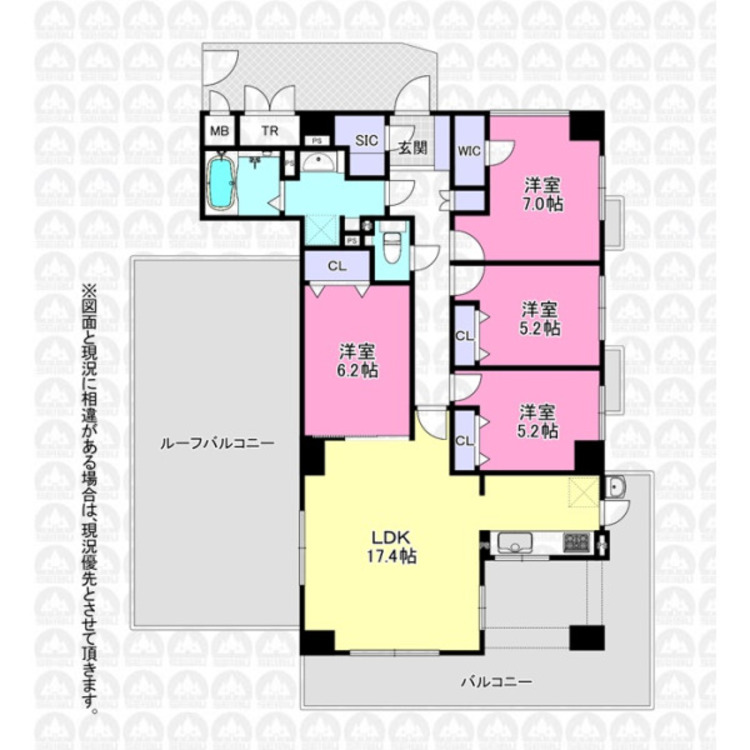 間取り 広々ルーフバルコニー付きの4LDK住宅