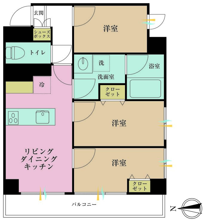 その他 3LDK、専有面積60.09m2、バルコニー面積7.4m2