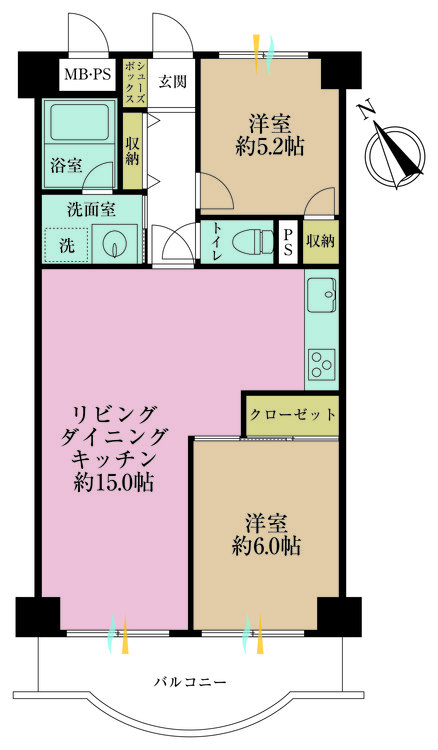 その他 2LDK、専有面積58.3m2、バルコニー面積7.29m2