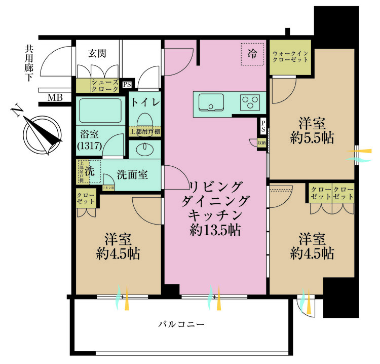 その他 3LDK、専有面積60m2、バルコニー面積9.84m2