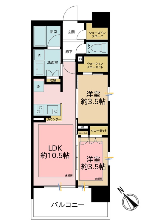 その他 2LDK、専有面積43.47m2、バルコニー面積7.82m2