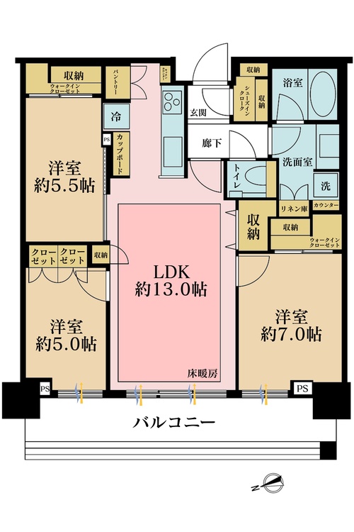 その他 3LDK、専有面積78.18m2、バルコニー面積13.44m2