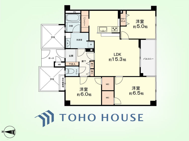 間取り 3LDK+パントリー　専有面積76.21平米、バルコニー面積5.25平米