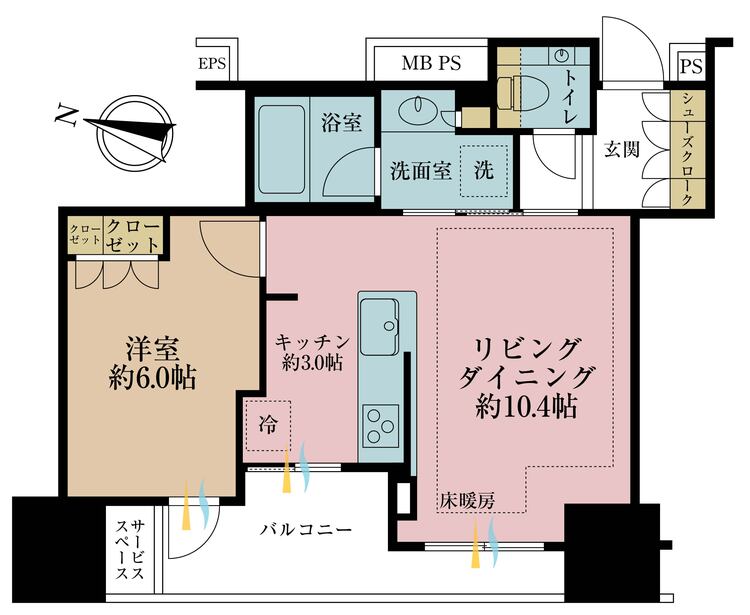 その他 1LDK、専有面積44.3m2、バルコニー面積9.08m2