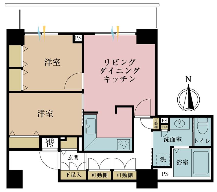 その他 2LDK、専有面積57.99?、バルコニー面積9.24? 