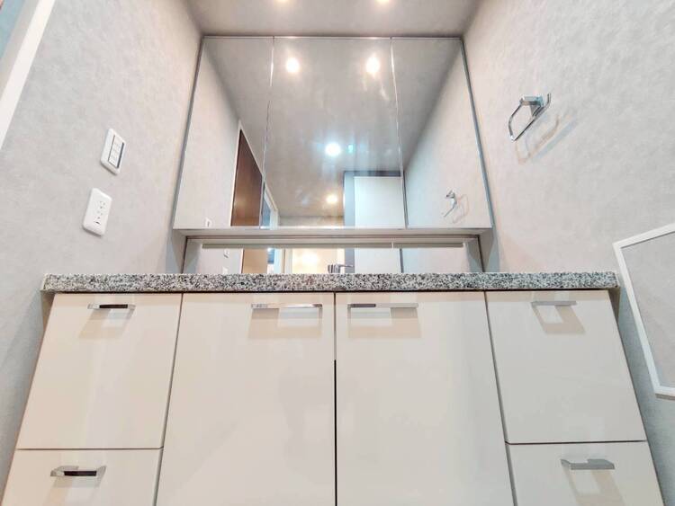 洗面 何かと物が増える場所だからこそ、スッキリと見映えの良い空間に。