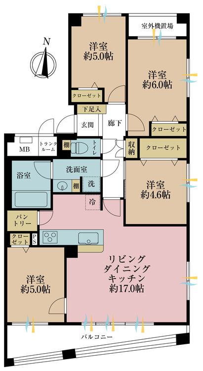 間取り 4LDK、専有面積81.73m2、バルコニー面積11.04m2
