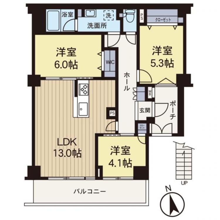 間取り 【間取り図】南向きで陽当たりが良い3LDKの間取りです。