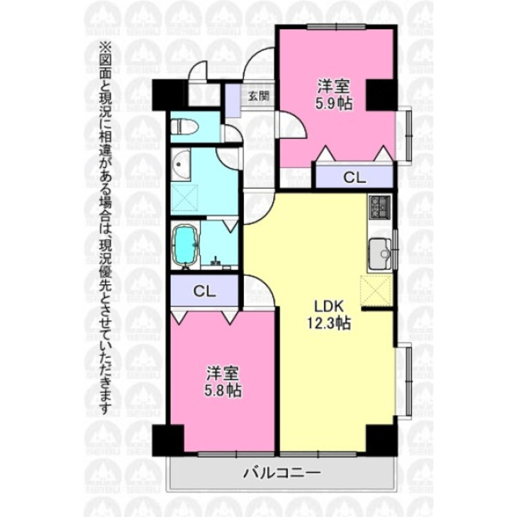 間取り 眺望良好な2LDK住宅