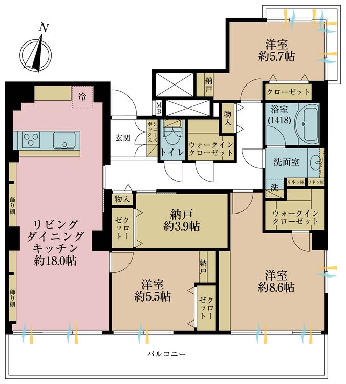 その他 3LDK+S（納戸）、専有面積94.08m2、バルコニー面積14.1m2